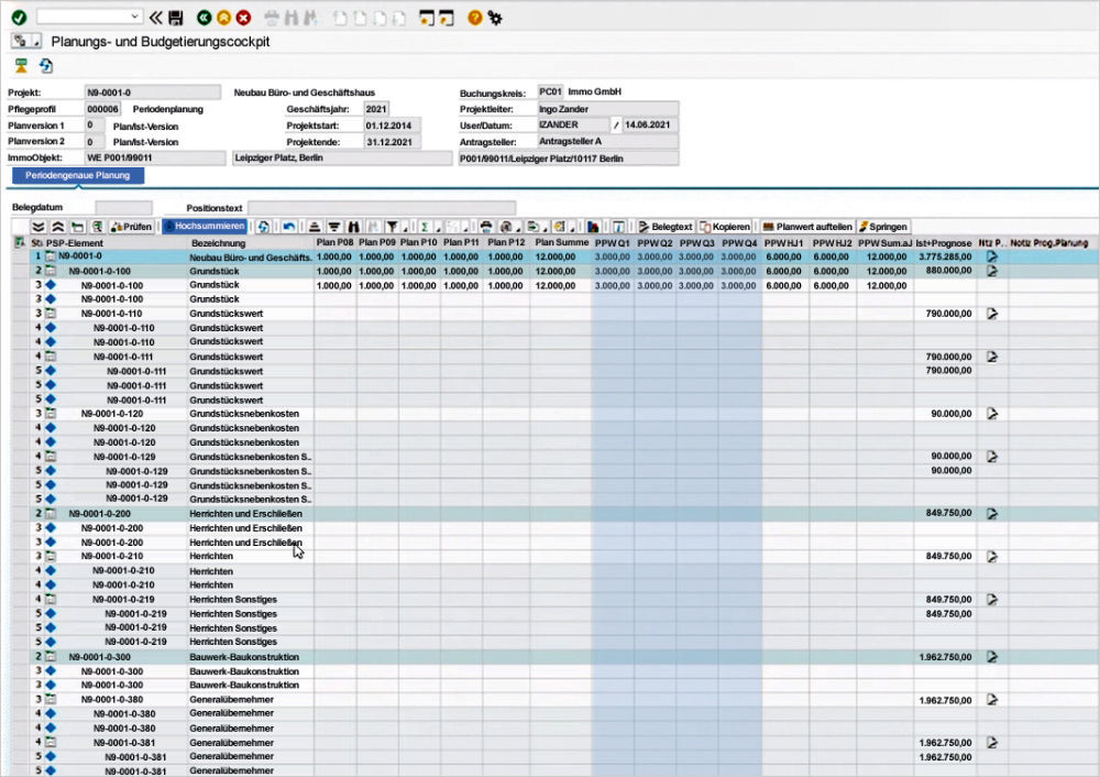 Figure 1: Budget planning can now be made even clearer based on periods.  Periodenplanung von Baubudgets mit dem PROMOS Budgetcockpit für SAP