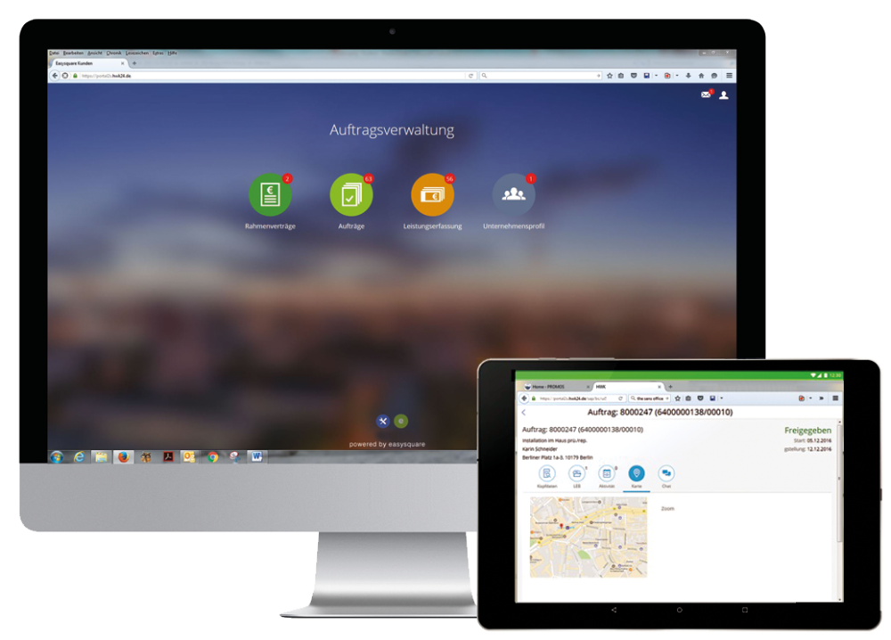 Figure 3: The information for digitising real-estate processes must be available both on mobile devices and the PC. Der Zugriff auf das easysquare Handwerkerportal ist über alle gängigen Endgeräte möglich