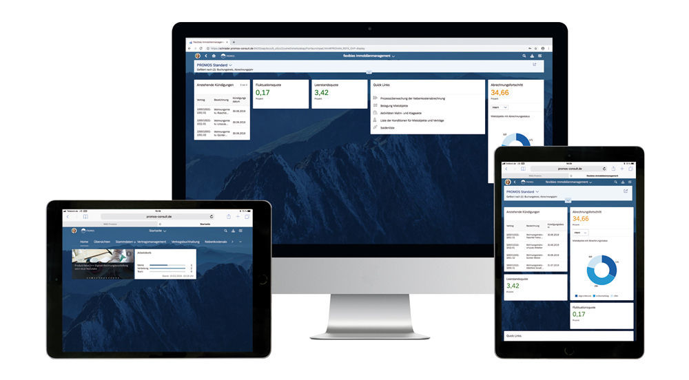 Figure 1: The personal applications are presented to employees in a role-based, process- and browser-oriented manner, allowing easy use regardless of the device. Digitales Immobilienmanagement mit den PROMOS Lösungen für SAP S/4HANA und SAP Fiori