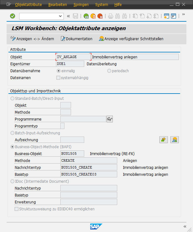 Fig. 1: Transaction mask for the LSM Workbench - data migration via BAPI. Transaktionsmaske LSM Workbench - Datenmigration per BAPI