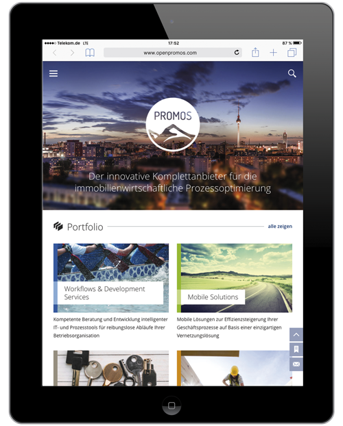 Figure 1: The new design of the PROMOS website adapts to the requirements of various terminal devices in an optimal way. Das neue Design der PROMOS Website passt sich den Anforderungen der verschiedenen Endgeräte optimal an.
