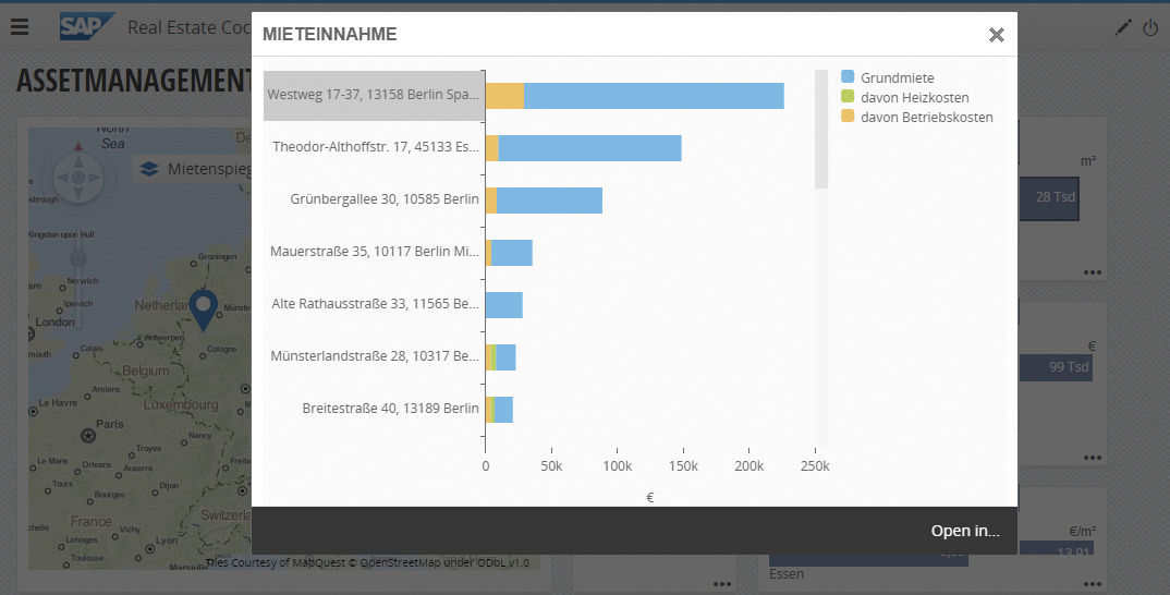Figure 2: Example of a detailed view in full-screen mode for the rental income component. Beispiel einer Detailansicht im Full Screen Mode der Komponente Mieteinnahmen im Real Estate Cockpit