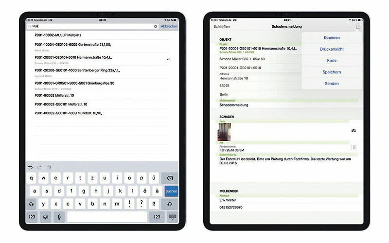Figure 3: Digital defect recording – fast and mobile with easysquare. Digitale Schadenserfassung mit der easysquare Professional App