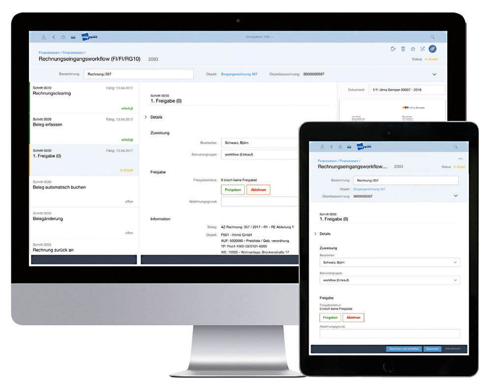 Figure 2: easysquare workflow is convenient to use on mobile devices thanks to its responsive design. Responsive Design von easysquare workflow