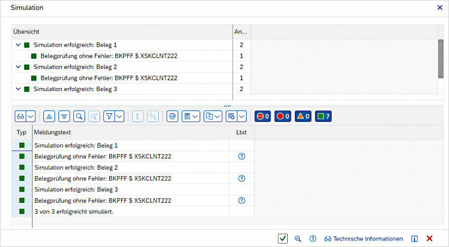 Figure 2: In the new version of the universal posting interface, postings can first run through a simulation. Simulationslauf in der PROMOS Universalbuchungsschnittstelle