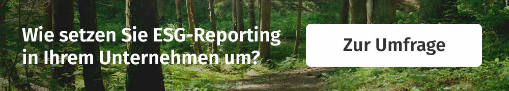 ESG – what is it and when is mandatory reporting coming? ESG stands for environmental, social and governance. These three criteria form the basis for assessing the sustainability and responsibility efforts of a company, authority or public organisation. With the implementation of a corresponding EU directive in German law, ESG reporting will gradually become mandatory for almost all companies by the beginning of 2026. This reporting is a tool that companies use to measure, monitor and disclose their performance in the relevant areas. It covers topics such as CO 2 emissions, social responsibility towards employees and communities and the integrity of corporate governance. In addition to simply fulfilling legal requirements, it helps to provide a transparent representation of companies’ sustainability performance and thus fulfil their ambitions with regard to their environmental and social footprint. Mit der Beantwortung unserer Umfrage zum ESG-Reporting helfen Sie uns, passende Lösungen zu entwickeln.