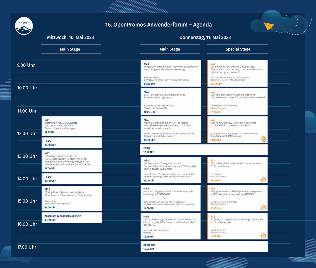 Don’t miss out on these highlights from our program: Spotlight on utility cost management – digital game changer for the real estate industry Dirk Krause and Volker Schwarz from PROMOS discuss the question of how companies can cleverly modernise their utility cost management and how current legal and market requirements can be transformed into benefits for companies. Panel discussion: A sector under stress – companies in the real estate and housing industry struggling to survive in a multi-crisis era The world is in the midst of a multi-crisis. It has long since become impossible to clearly identify the causes and effects related to complex events. But how does the real estate industry remain successful despite crises? Our top-class panel of experts with Klaus Graniki (DOGEWO21), Dr Christian Jaeger (GEWOBA Bremen), Norbert Riffel (VBW Bochum), Dr Alexander Hellmuth (EY) and PROMOS CEO Jens Kramer discusses solutions and future prospects in an exciting atmosphere. Thanks to interactive surveys, the mood of the audience is directly reflected in the discussion. Mobile and digital – vacant apartment refurbishment at DOGEWO21 In their informative presentation, Carlotta Martin-Bullmann and Gero Scheebaum of DOGEWO21 reported on the promising opportunities for optimising the vacant apartment refurbishment process via enhancements to the easysquare professional app in conjunction with solutions in the SAP ® ERP system. With good reason: in today’s tight rental market, refurbishments are more important than ever in the course of a tenant change. Alle Streaminginhalte vom 16. OpenPromos Anwenderforum on Demand