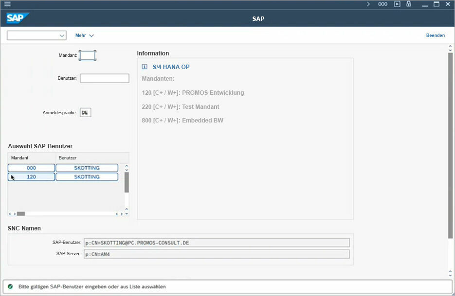 Figure 2: With Single Sign-On for SAP GUI, you simply select the client to log in. Single Sign-On für SAP-Anwendungen bei PROMOS consult