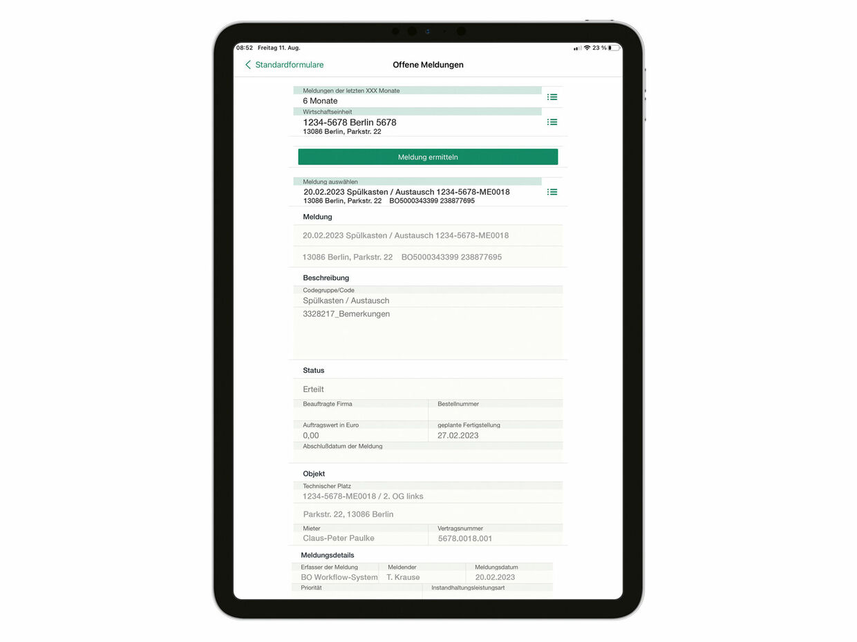 Figure 3: Jumping to a report shows the user all the information that would also be visible in SAP ® . Automatische Bereitstellung von Stammdaten aus dem ERP in den Formularen der easysquare Professional App