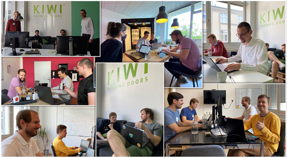 Product and software developers worked intensely in small groups at the KIWI.KI Hackathon.  In kleinen Gruppen arbeiteten Produktentwickler und Software Developer intensiv beim KIWI.KI Hackathon.