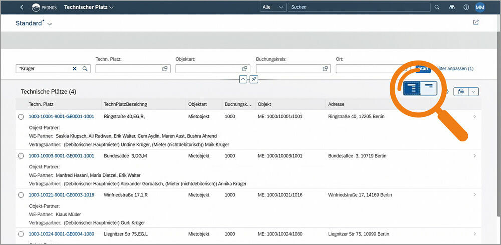 Figure 5: Show and hide list information using uniform buttons. Ein- und Ausblenden von Informationen durch Buttons im Fiori Launchpad