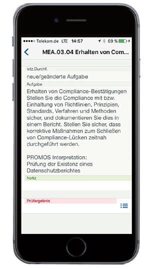 Figure 1: Mobile form for the inspection tasks. Mobiles Formular für die Cobit-Prüfaufgaben in der easysquare mobile App