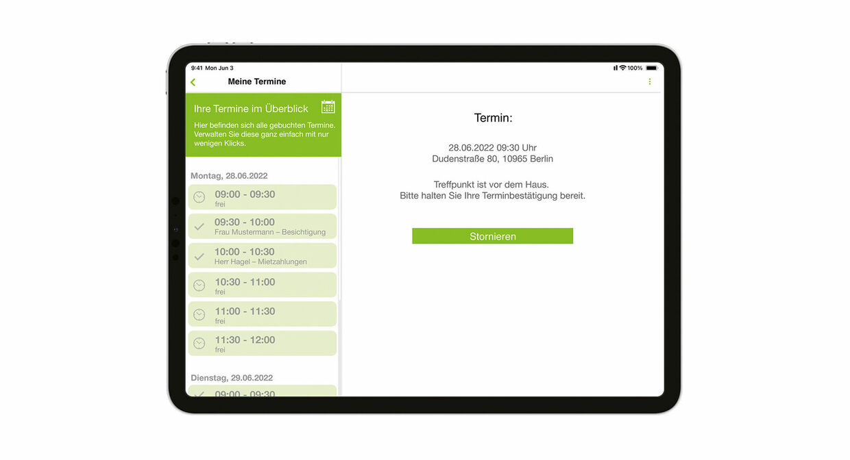 Figure 4: Thanks to the appointment booking function, administrators always have a clear overview of their upcoming appointments.