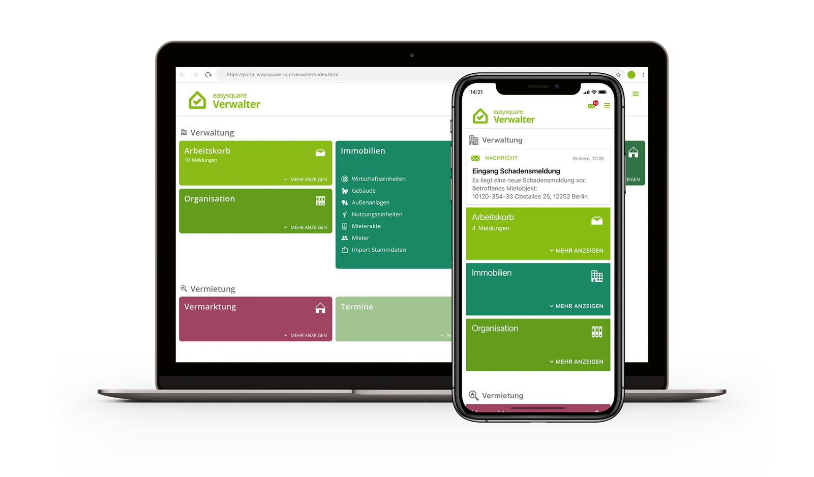 Figure 1: Everything you need for administrative tasks is clearly bundled and accessible at any time in the digital easysquare solution.