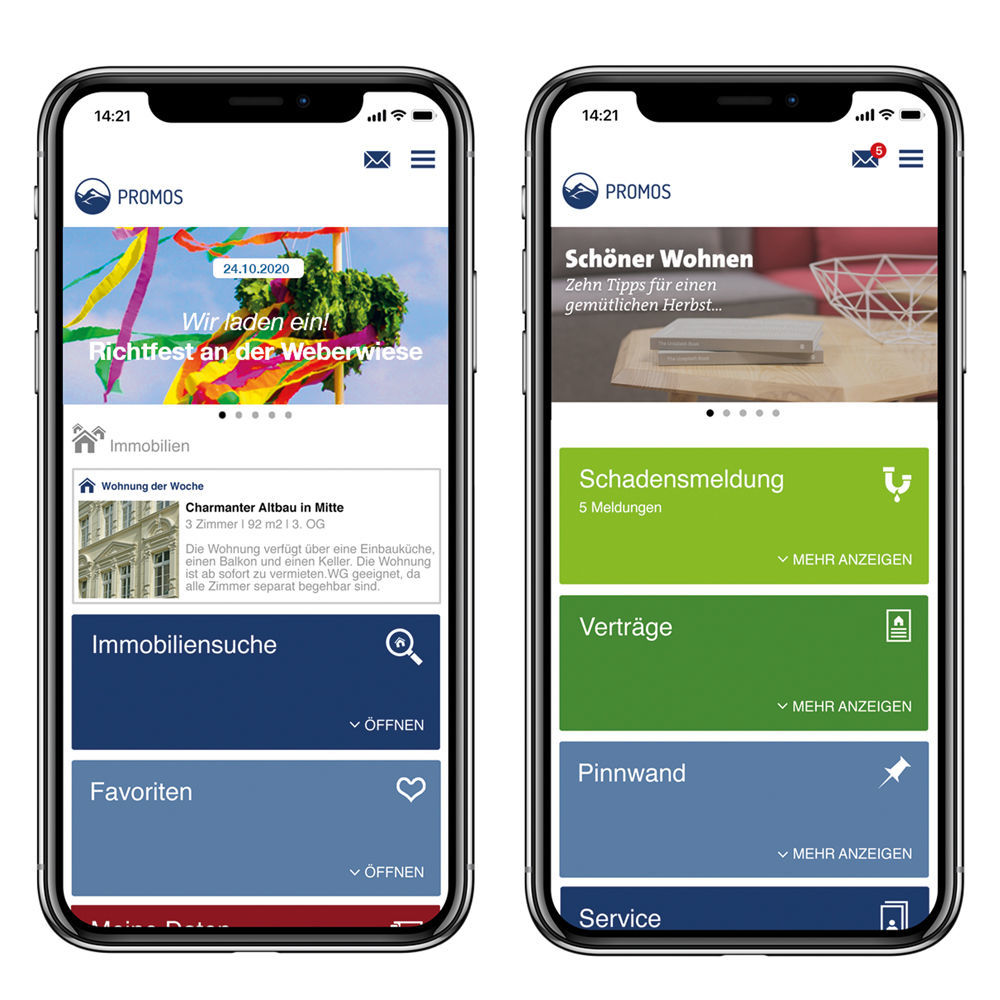 Figure 1: With no registration required, the tenant app in connection with the potential tenant app offers the opportunity to search among all available units and send enquiries about specific listings to the company. easysquare Mieter- und Interessenten-App für die durchgehend digitale Kommunikation in der Immobilienverwaltung