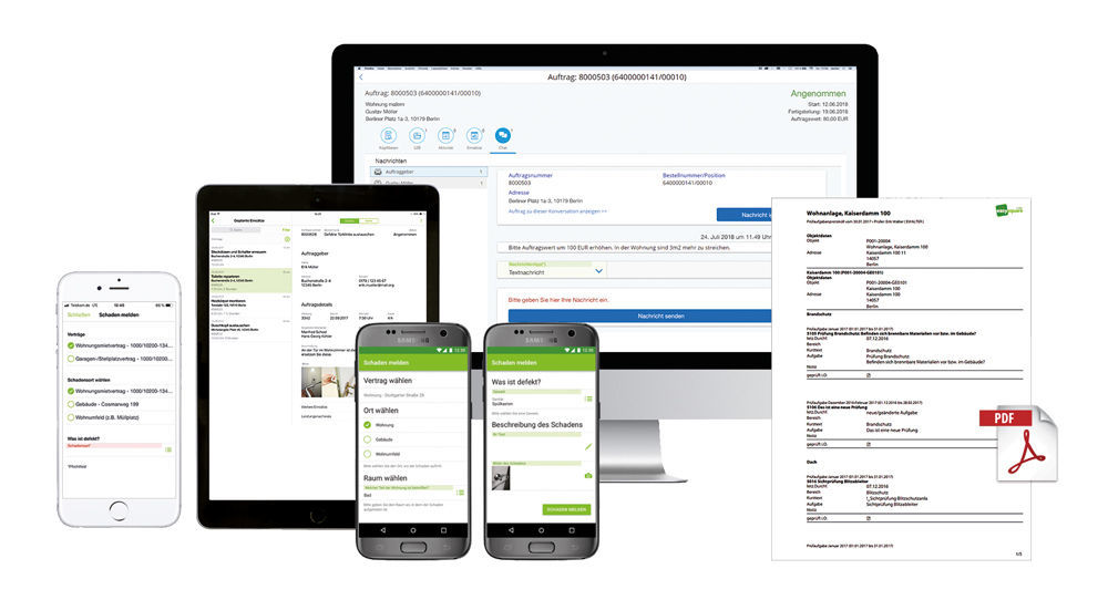 Be it in a tenant app, on the craftsmen portal or in the form of an archived document in the ERP system, there are a wide range of possible uses for easysquare digital forms. In today's professional world, it is vital that they can be used device-independently. Digitale Formulare powered by easysquare