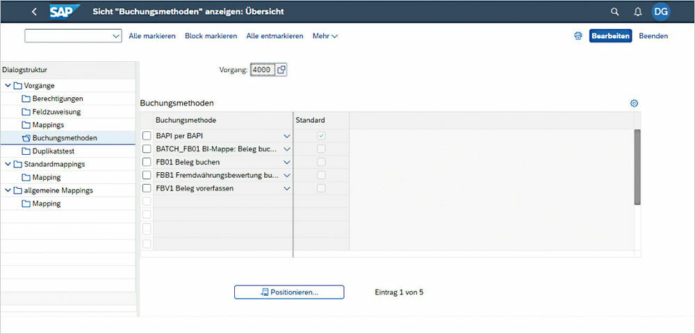 Figure 4: Customising in UBS is much tidier and more streamlined. Customizing in der PROMOS Universalbuchungsschnittstelle