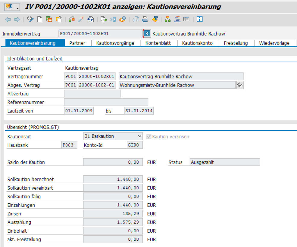Übersicht der Kautionsverwaltung und ihrer verschiedenen Reiter  Übersicht der PROMOS Kautionsverwaltung