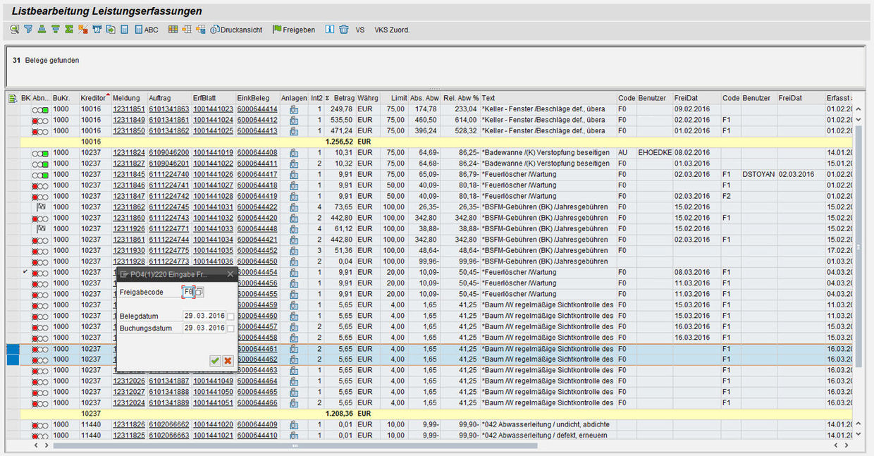 ALV-Liste mit Freigabedialog