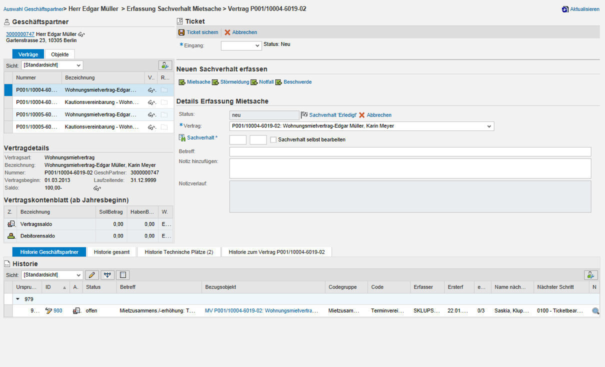 Erfassungsmaske im CRM Cockpit mit easysquare workflow